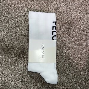 Peloton White Crew Athletic Socks with Black Logo